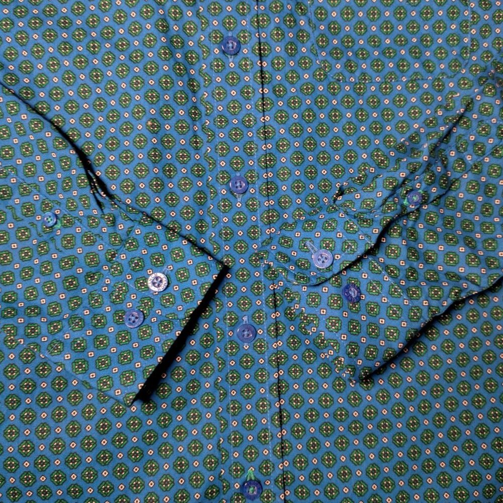 Cinch Shirt XXL 16-18 Button Down Blouse Blue Green Geometric Western Long Sleev - Picture 10 of 11